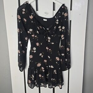 Garage‎ Milkmaid Mini Dress Small Black Floral Sheer Party Grunge Romantic
